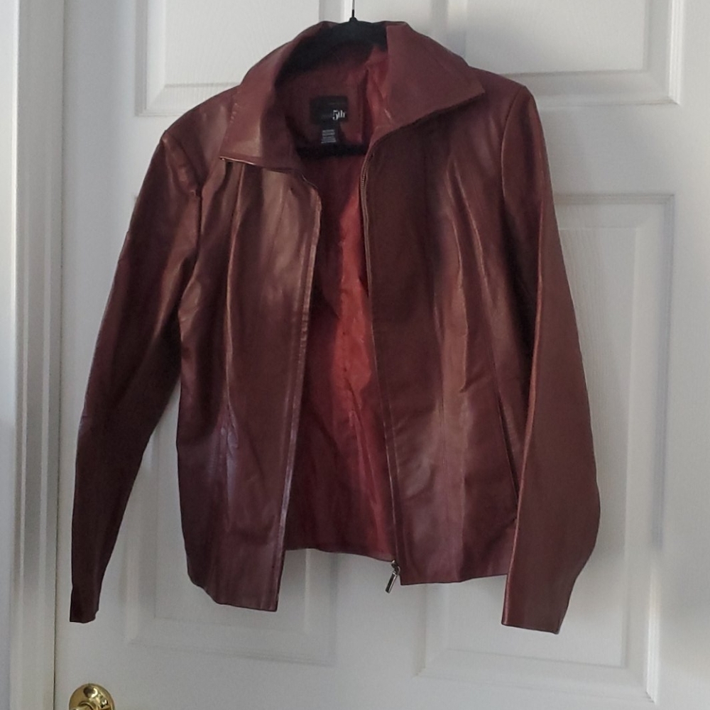 Dark red leather jacket